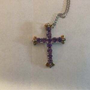 Purple Lab Created Sapphire Cross Pendant Necklace with Chain